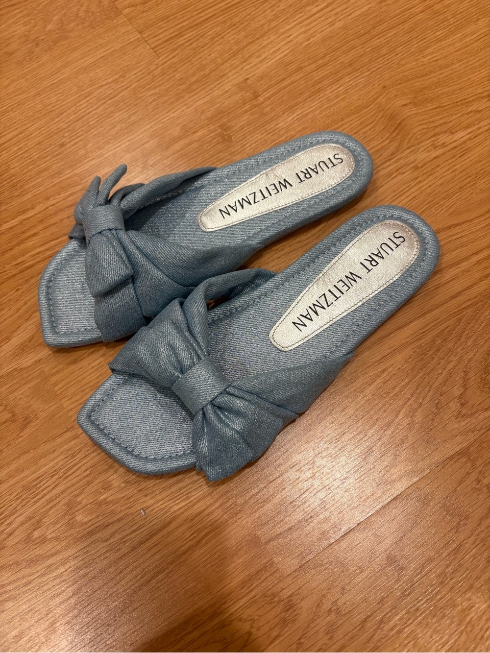 Stuart Weitzman Light Blue Bow Knot Slide Mules